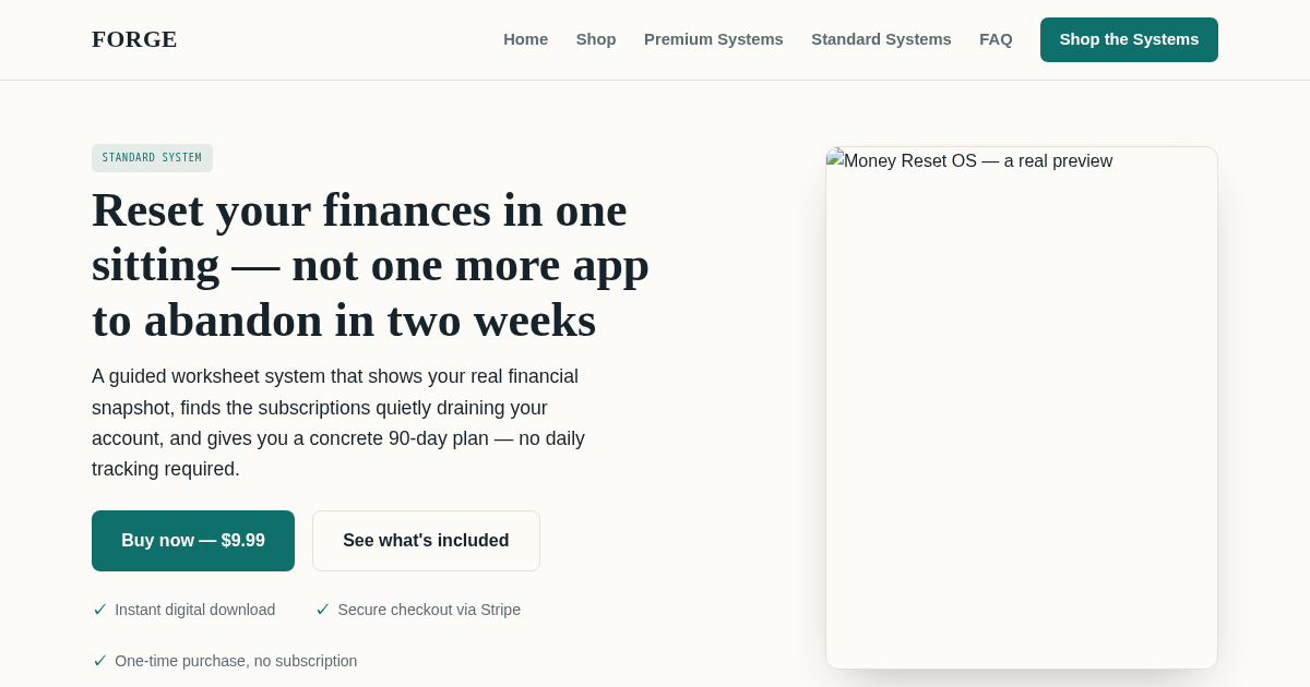 Money Reset OS preview